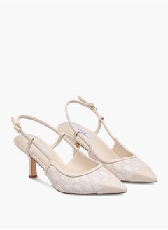 ELLE Women's Monogram Print Slingback Shoes with Buckle Closure and Kitten Heels  - Image 1