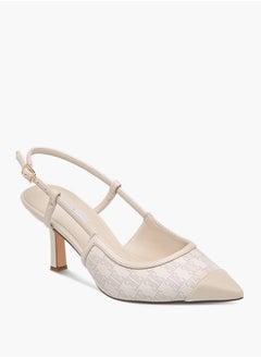 ELLE Women's Monogram Print Slingback Shoes with Buckle Closure and Kitten Heels  - Image 2