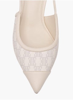 ELLE Women's Monogram Print Slingback Shoes with Buckle Closure and Kitten Heels  - Image 4