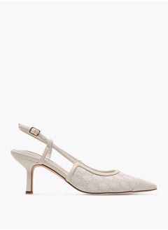 ELLE Women's Monogram Print Slingback Shoes with Buckle Closure and Kitten Heels  - Image 3