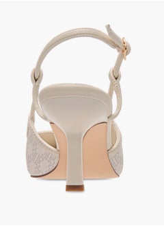 ELLE Women's Monogram Print Slingback Shoes with Buckle Closure and Kitten Heels  - Image 5