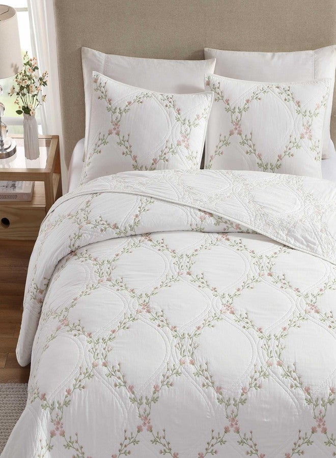 Laura Ashley - Full/Queen Quilt Set, Super Soft & Breathable Embroidered Bedding with Matching Sham(s), Floral Home Decor (Floral Embroidery Pink, Full/Queen) - Image 4