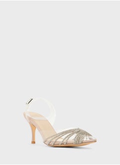 Truffle Diamante Embilleshed Pointy Pump  - Image 2