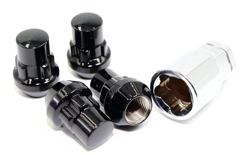 Veritek Performance مجموعة من 4 أقفال عجلات Veritek سوداء لامعة مقاس 12x1.5 بوصة، ذات مقعد مخروطي، مزودة بمقعد أمان، مناسبة لعجلات ما بعد البيع من هوندا وأكورا. - Image 1