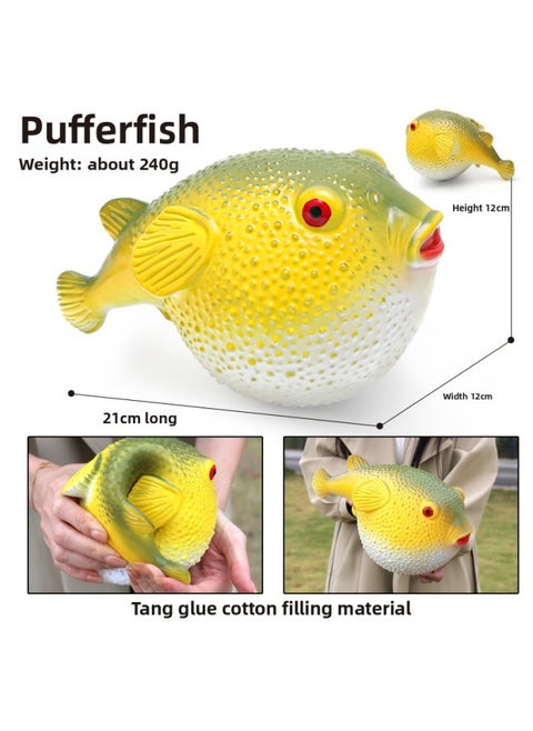 Deep Sea Animal Simulation Model Children's Large Soft Glue Starfish Crab Octopus Shark Lobster Marine Toy Ornaments-Colour:[ocean Series] Pufferfish 240g