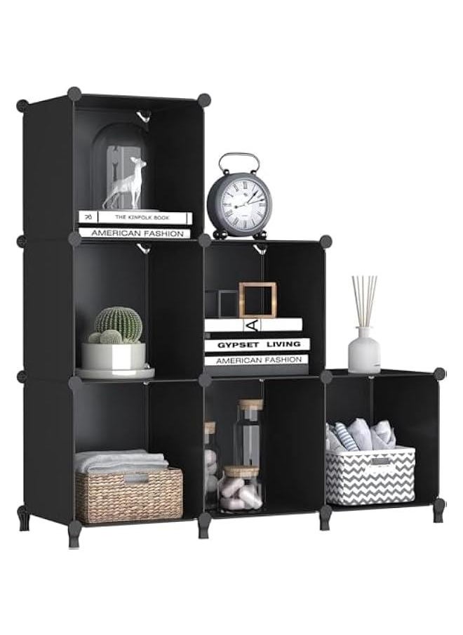 HOOKOR 6 Cube Organizers and Storage, Gray Storage Bookcase Bookshelf, Portable Storage Cubes Bathroom Storage Plastic Storage Shelves for Clothes, Toys, Yarns, Bags, Shoes  - Image 1