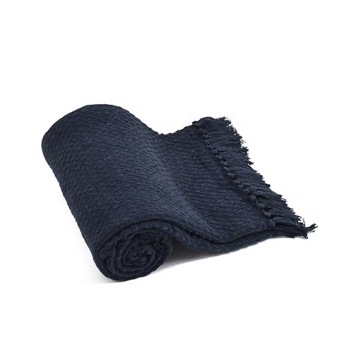 SASHAA WORLD Weaved Navy Cotton Throw | Ideal for Your Home, Living Room, Sofa, Bed, Chair, Picnic & Used for Gift | 130X180 cm - Image 4