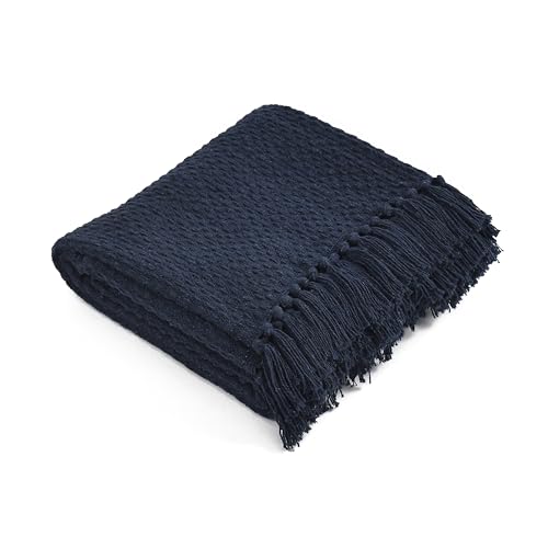 SASHAA WORLD Weaved Navy Cotton Throw | Ideal for Your Home, Living Room, Sofa, Bed, Chair, Picnic & Used for Gift | 130X180 cm - Image 3