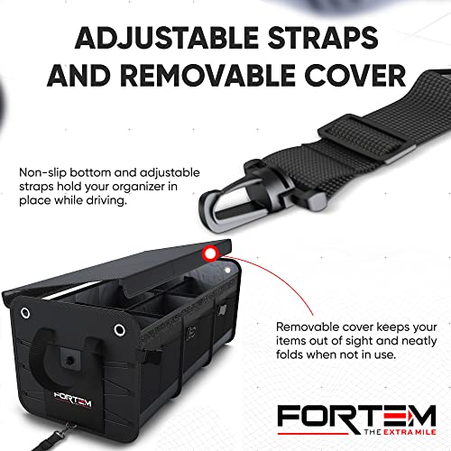 FORTEM SUV Trunk Organizer, Car Organizer, Collapsible Multi-Compartment Storage Bag for Car Accessories for Women Men, 1680D Oxford, Non Slip Bottom, Adjustable Straps, Soft Cover (90L) - Image 5