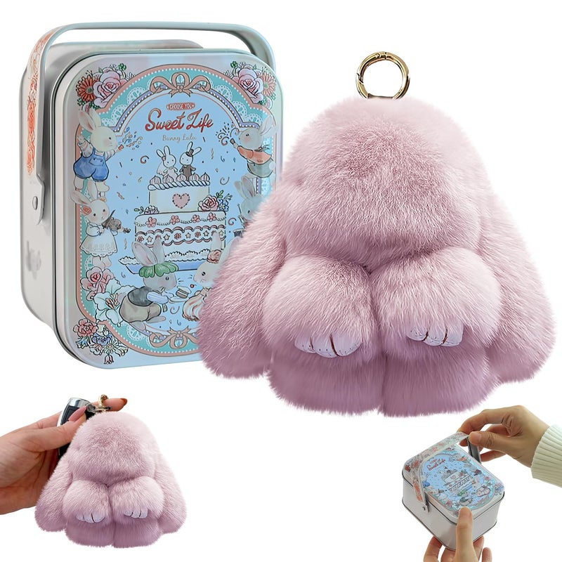 Grenben Bunny lulu Keychain with Tin, Cute Bunny Plush with Exquisite Box, Cute Plush Keychain Thoughtful Gift for Friends - Image 1