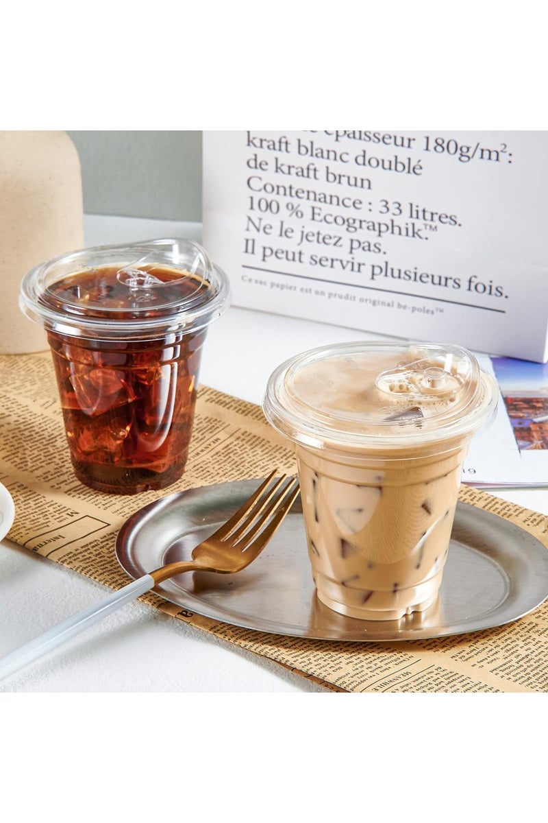 [50 عبوة] أكواب بلاستيكية شفافة سعة 12 أونصة مع أغطية للشرب بدون القش، أكواب قهوة بلاستيكية للاستعمال مرة واحدة - Image 4