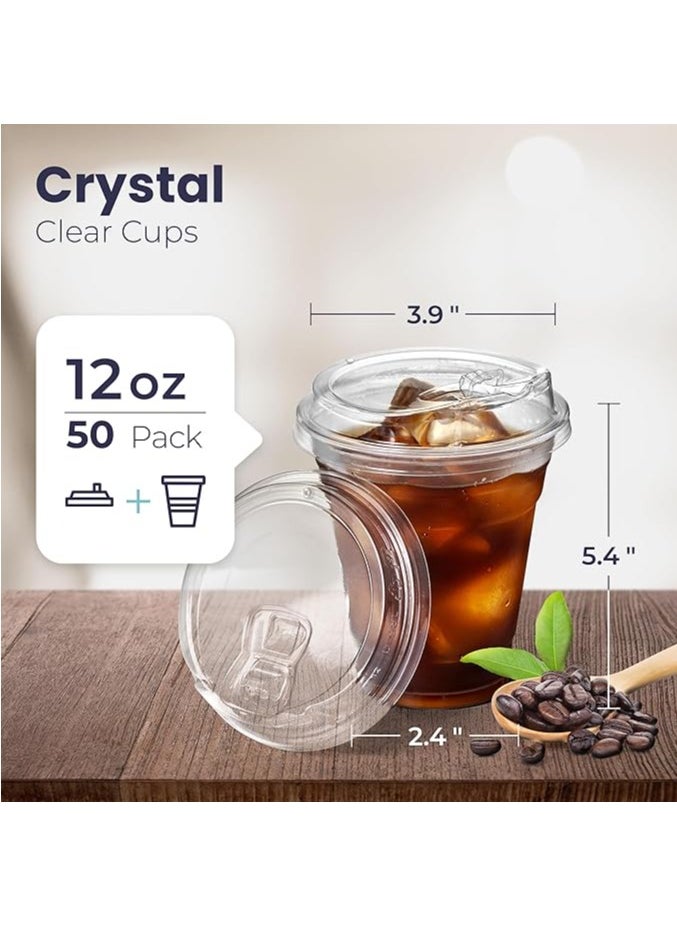 Generic - [50 Pcs] 12 oz Clear Plastic Cups with Strawless Sip Lids, Disposable Plastic Coffee Cups with Lids, To Go Cups for Iced Coffee, Smoothies, Soda, Party Drinks, Bubble Tea, Cold - Image 1