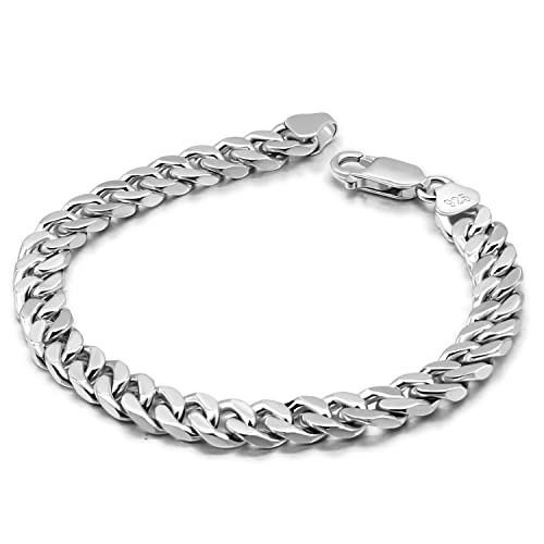 H&Beautimer 925 Sterling Silver Italian Handmade - 0.25-0.5'' Classic Miami Cuban Chain Bracelet For Men - Party Fine Jewelry Original Silver Bracelet 7-10'' Length (Flat Style 6.5MM, 8.5 Inches) - Image 1