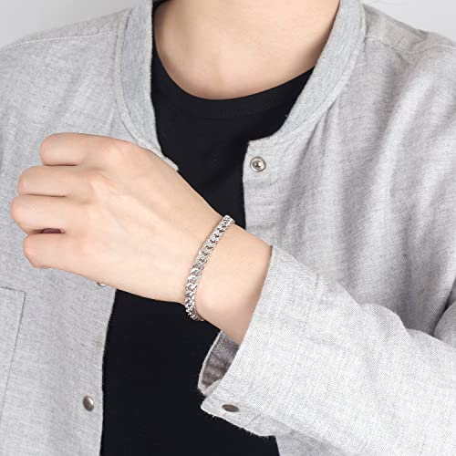H&Beautimer 925 Sterling Silver Italian Handmade - 0.25-0.5'' Classic Miami Cuban Chain Bracelet For Men - Party Fine Jewelry Original Silver Bracelet 7-10'' Length (Flat Style 6.5MM, 8.5 Inches) - Image 4
