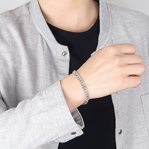 H&Beautimer 925 Sterling Silver Italian Handmade - 0.25-0.5'' Classic Miami Cuban Chain Bracelet For Men - Party Fine Jewelry Original Silver Bracelet 7-10'' Length (Flat Style 6.5MM, 8.5 Inches) - Image 3