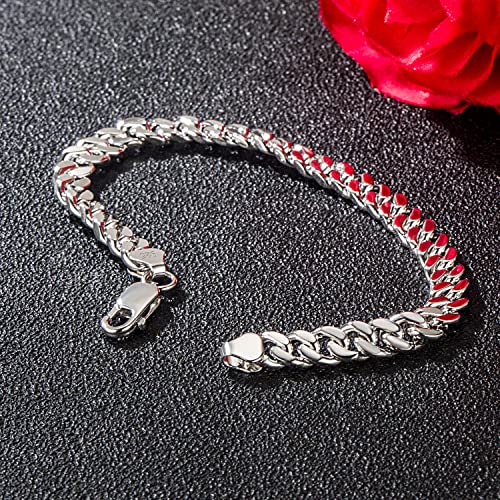 H&Beautimer 925 Sterling Silver Italian Handmade - 0.25-0.5'' Classic Miami Cuban Chain Bracelet For Men - Party Fine Jewelry Original Silver Bracelet 7-10'' Length (Flat Style 6.5MM, 8.5 Inches) - Image 5