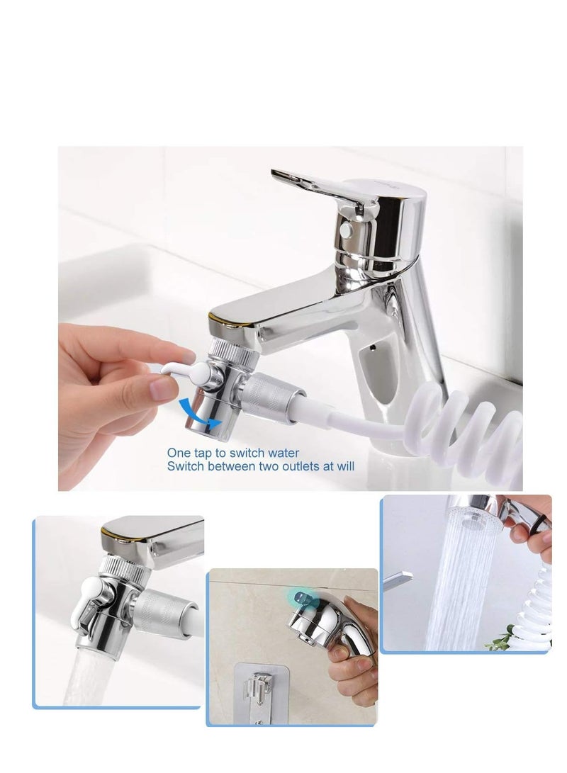 Mike Music Hand Shower Sink Shower Hose Sprayer for Hair Washing,Faucet Rinser Set with Faucet Adapter, Shower Stand and Hose - for Utility Room, Bathroom, Laundry Tub (Water Separator Set) - Image 2
