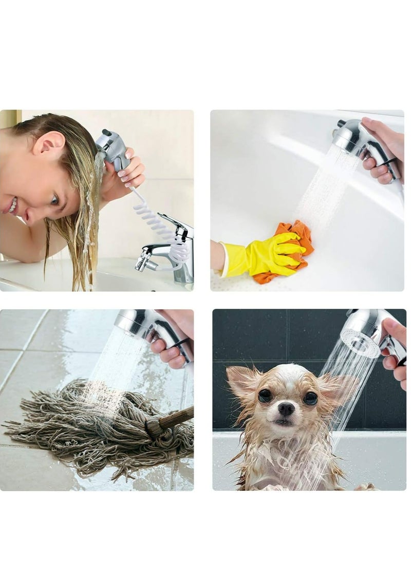 Mike Music Hand Shower Sink Shower Hose Sprayer for Hair Washing,Faucet Rinser Set with Faucet Adapter, Shower Stand and Hose - for Utility Room, Bathroom, Laundry Tub (Water Separator Set) - Image 5