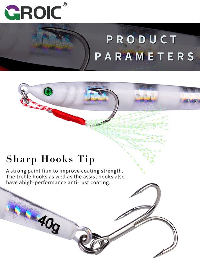 GROIC 5 Pcs Vertical Fishing Jigs Saltwater, Luminous Slow Jigging Pitching Lures, Artificial Lures Fast Jigging Lures, Fast Speed Jig with Luminous, Lead Vertical Jigs 85G  - Image 3