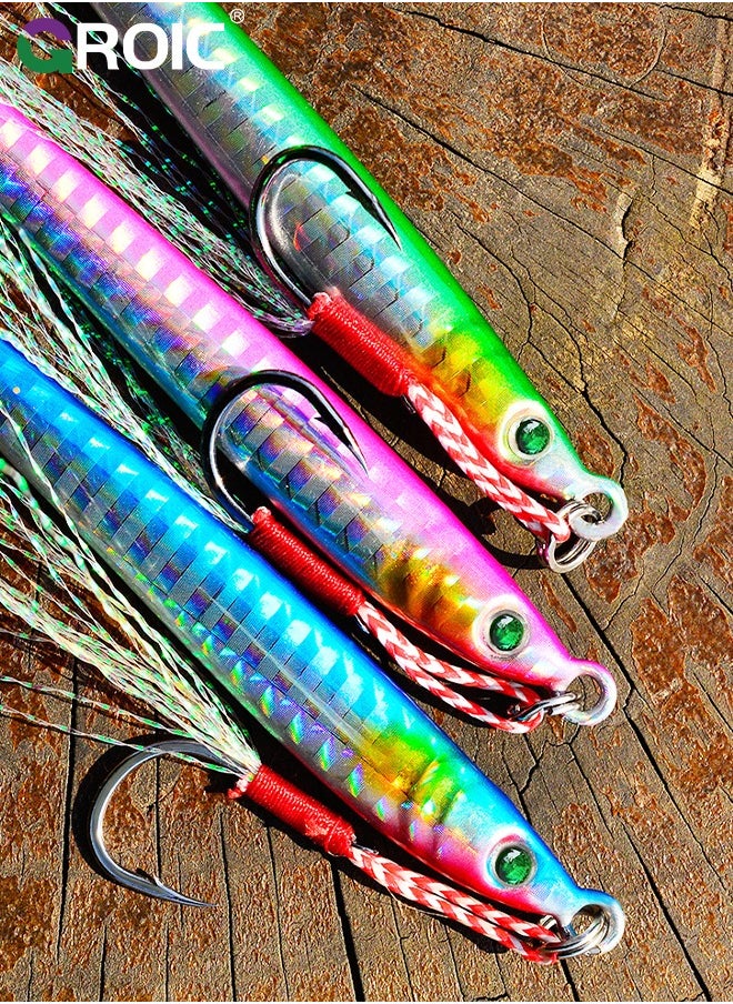 GROIC - 5 Pcs Vertical Fishing Jigs Saltwater, Luminous Slow Jigging Pitching Lures, Artificial Lures Fast Jigging Lures, Fast Speed Jig with Luminous, Lead Vertical Jigs 85G - Image 1