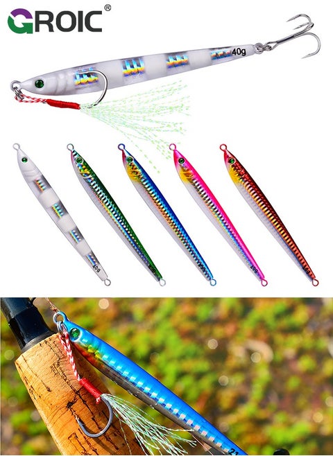 5 Pcs Vertical Fishing Jigs Saltwater, Luminous Slow Jigging Pitching Lures, Artificial Lures Fast Jigging Lures, Fast Speed Jig with Luminous, Lead Vertical Jigs 85G