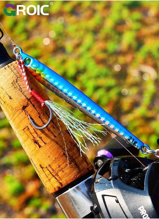 GROIC - 5 Pcs Vertical Fishing Jigs Saltwater, Luminous Slow Jigging Pitching Lures, Artificial Lures Fast Jigging Lures, Fast Speed Jig with Luminous, Lead Vertical Jigs 85G - Image 1
