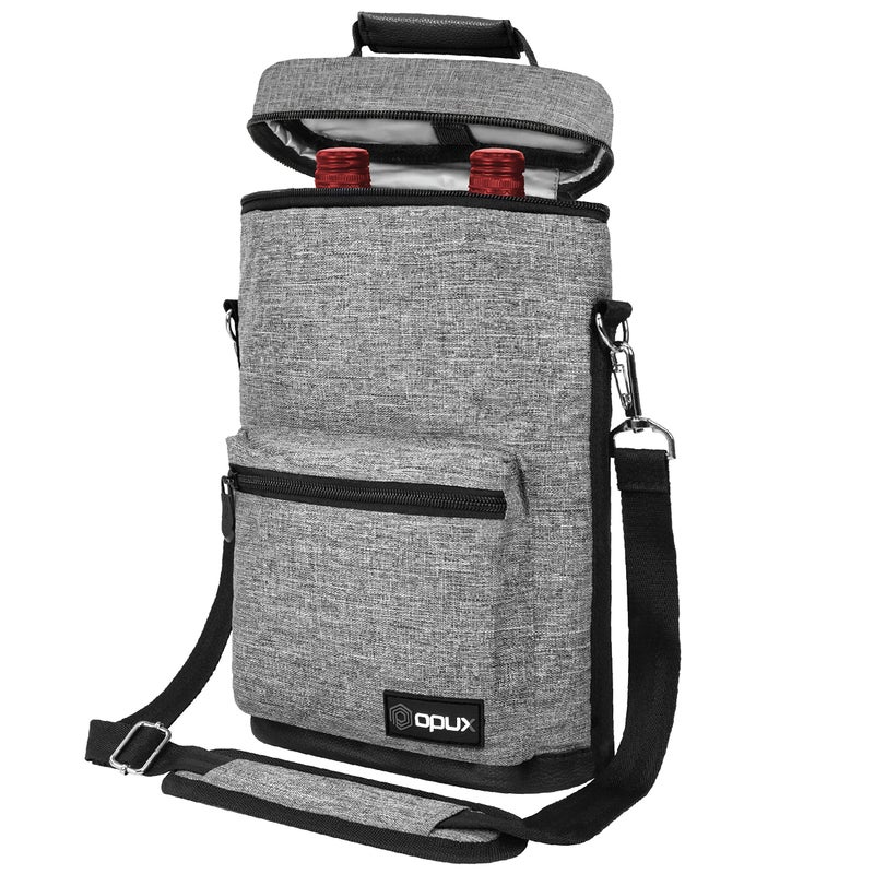 opux Wine Bag 2 Bottle Wine Tote Carrier Insulated Wine Cooler Bag for Travel Picnic Leakproof Portable Padded Case Wine Gifts For Women Men Wine Lovers Christmas Heather Gray