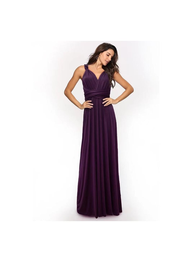 1-Piece Women's Deep V Neck Backless Party Dresses,Multi-Way Wrap Cocktail Evening Party Prom Dress,Size S,Colour Purple - Image 1