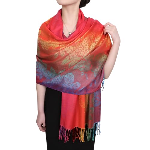 Neelamvar Fashion Colorful flowers Jacquard cotton pashmina Women Wrap Shawl tassels Scarves 75" x 27.5" (THM08-01) - Image 2
