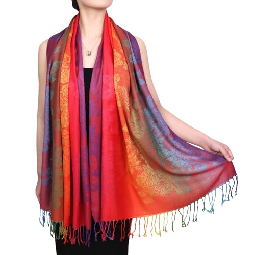 Neelamvar Fashion Colorful flowers Jacquard cotton pashmina Women Wrap Shawl tassels Scarves 75" x 27.5" (THM08-01) - Image 3
