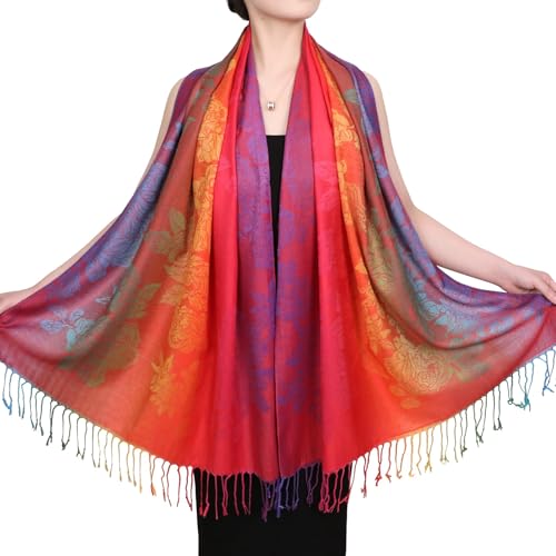 Neelamvar Fashion Colorful flowers Jacquard cotton pashmina Women Wrap Shawl tassels Scarves 75" x 27.5" (THM08-01) - Image 4