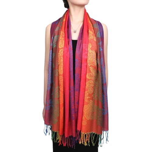 Neelamvar Fashion Colorful flowers Jacquard cotton pashmina Women Wrap Shawl tassels Scarves 75" x 27.5" (THM08-01) - Image 5