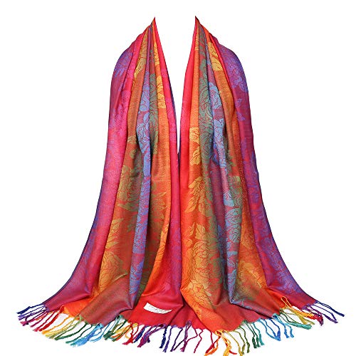 Neelamvar Fashion Colorful flowers Jacquard cotton pashmina Women Wrap Shawl tassels Scarves 75" x 27.5" (THM08-01) - Image 1