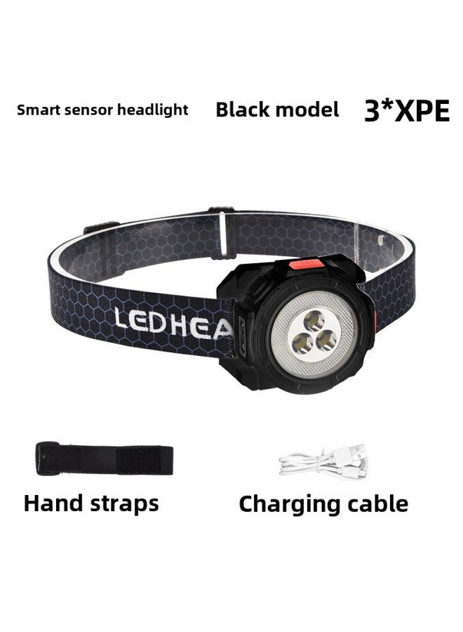 إسكدنيا Outdoor Lighting Induction Headlights Camping Running Searchlights Type-c Charging Led Strong Light Fishing-Color:Black - Image 3