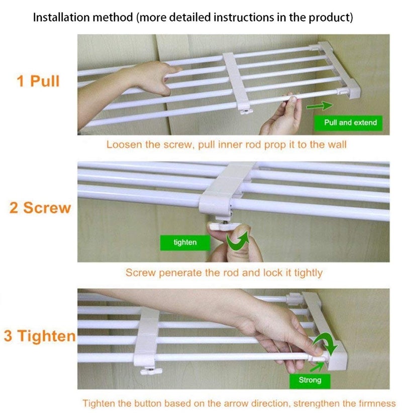 TabEnter Adjustable Shelf Organizer Expandable Closet Shelf and Rod with No Drilling for Wardrobe Cupboard Kitchen Bookcase (11.5" - 15.7") - Image 3