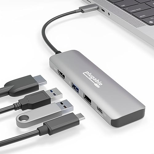 Plugable USB C Hub Multiport Adapter 4 in 1 100W Pass Through Charging USB C to HDMI 4K 60Hz Multi USB Port Hub for Windows Mac Ipad Pro Chromebook Thunderbolt USBC4IN1 - Image 1