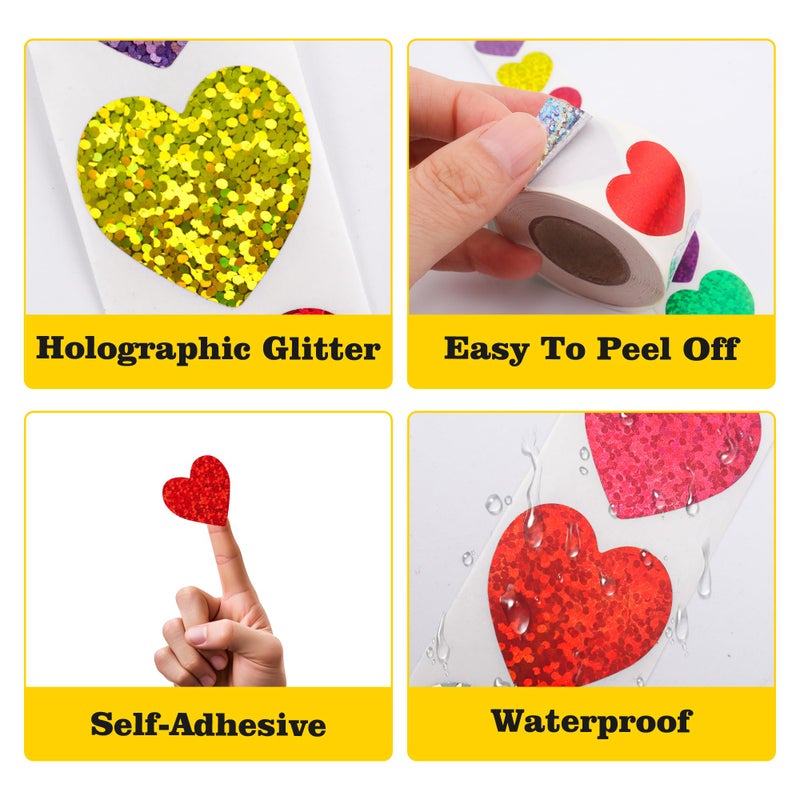 Nelisylux Heart Stickers  Valentines Stickers For Kids  500Pcs 1 Inch Self Adhesive Colorful Glitter Sticker For Reward Classroom Teacher Envelope Seal Mother Day Birthday Wedding Gift Decorative Label Sticker - Image 4