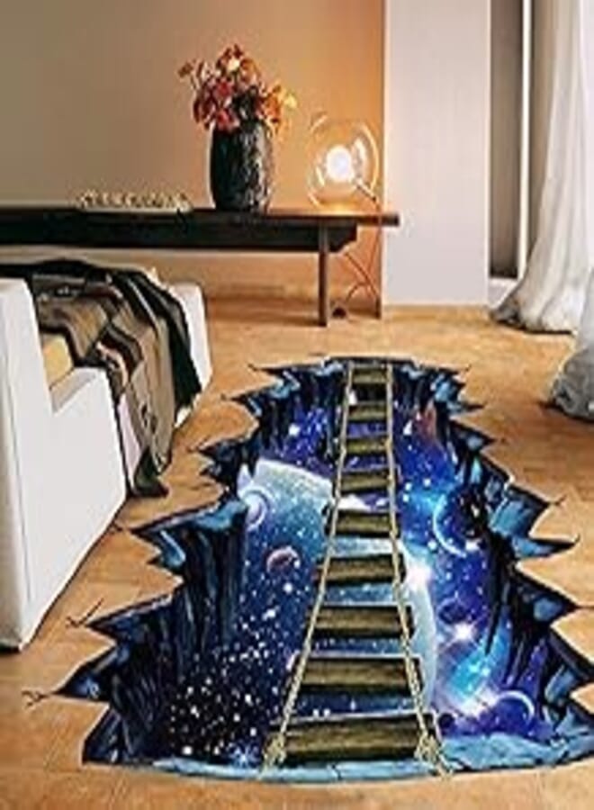 OR Universe Planet Suspension Bridge Wall Sticker PVC Removable 3D Floor Sticker Mural Home Decoration-es 