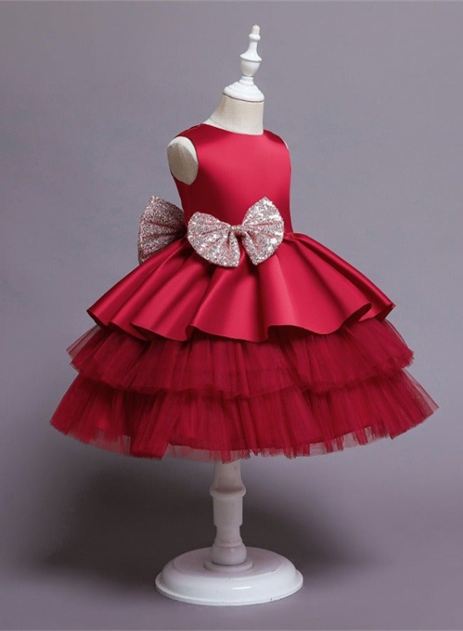 Baby & Toddler Girls' Occasion Bow Princess Dresses Wedding Flower Girl Tiered Dress Fancy Ball Gown with Headband - Image 4