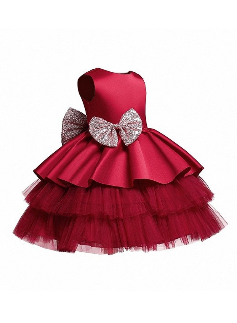 Baby & Toddler Girls' Occasion Bow Princess Dresses Wedding Flower Girl Tiered Dress Fancy Ball Gown with Headband - Image 1