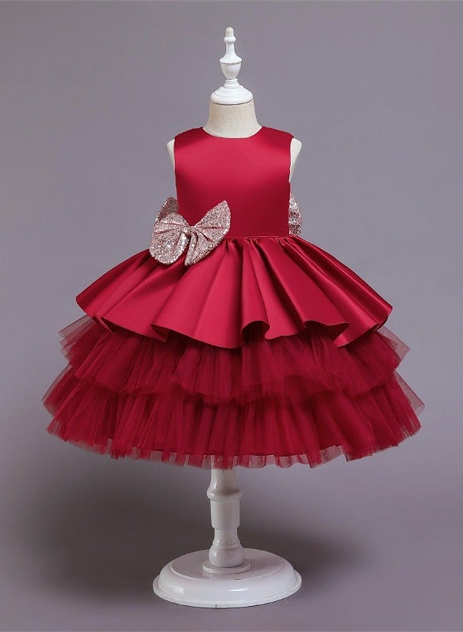 Baby & Toddler Girls' Occasion Bow Princess Dresses Wedding Flower Girl Tiered Dress Fancy Ball Gown with Headband - Image 2