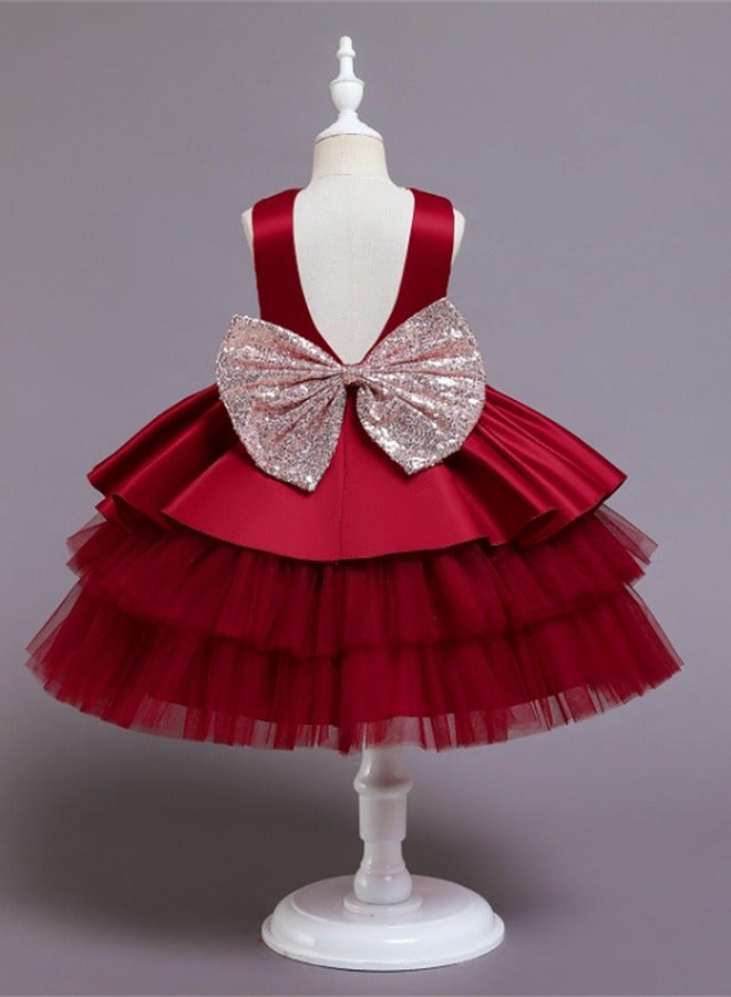Baby & Toddler Girls' Occasion Bow Princess Dresses Wedding Flower Girl Tiered Dress Fancy Ball Gown with Headband - Image 5