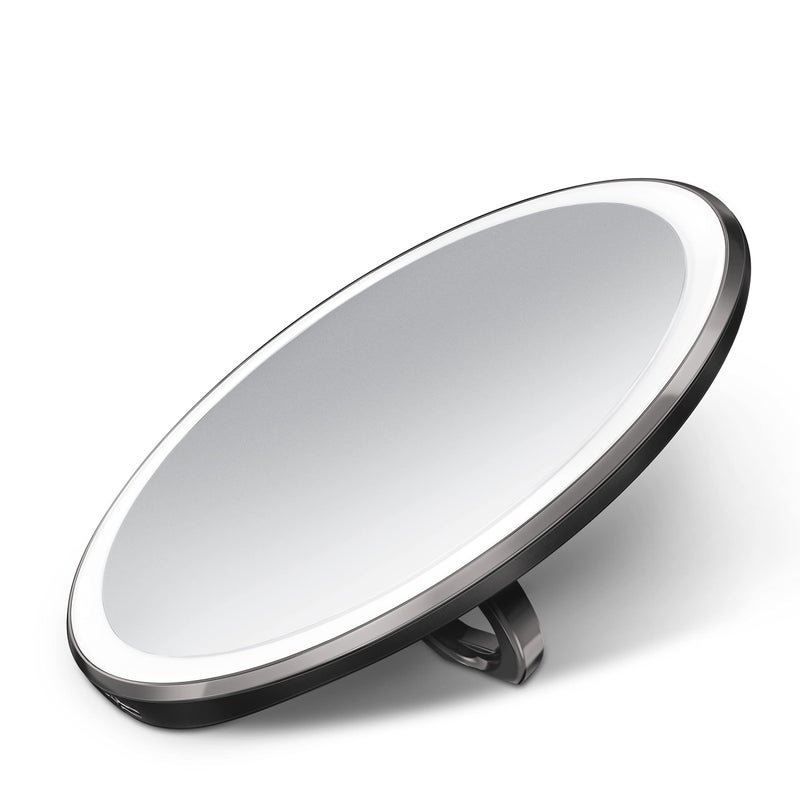simplehuman Sensor Mirror, Lighted Compact Makeup Magnifying Mirror with Light, Round, Travel Size, Black Stainless Steel - Image 5