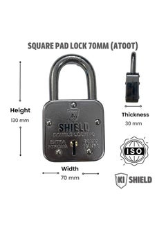 KI SHIELD KI SHIELD Square PAD Lock 70MM ATOOT Square Pad Lock Hardened Shackle Corrosion Resistant 10 Levers 3 Keys Riveted Extra Strong Body Durable Long Life Pack of 4 with One Lock Free  - Image 3