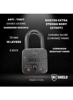 KI SHIELD KI SHIELD Square PAD Lock 70MM ATOOT Square Pad Lock Hardened Shackle Corrosion Resistant 10 Levers 3 Keys Riveted Extra Strong Body Durable Long Life Pack of 4 with One Lock Free  - Image 5