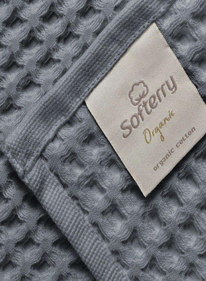 Softerry European Waffle Weave Bath Towel Set - 100% Organic Cotton - Quick Dry Lint Free Thin and Absorbent - Fade Resistant - Eco-Friendly (Set of 8, Space Gray) - Image 5