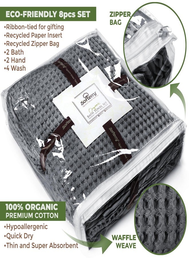 Softerry European Waffle Weave Bath Towel Set - 100% Organic Cotton - Quick Dry Lint Free Thin and Absorbent - Fade Resistant - Eco-Friendly (Set of 8, Space Gray) - Image 2