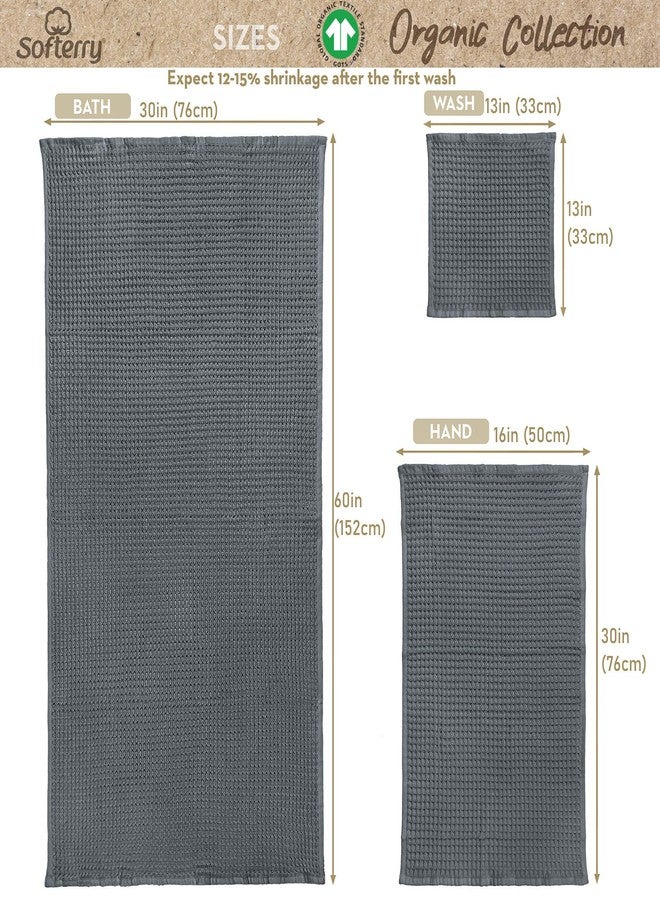 Softerry European Waffle Weave Bath Towel Set - 100% Organic Cotton - Quick Dry Lint Free Thin and Absorbent - Fade Resistant - Eco-Friendly (Set of 8, Space Gray) - Image 3