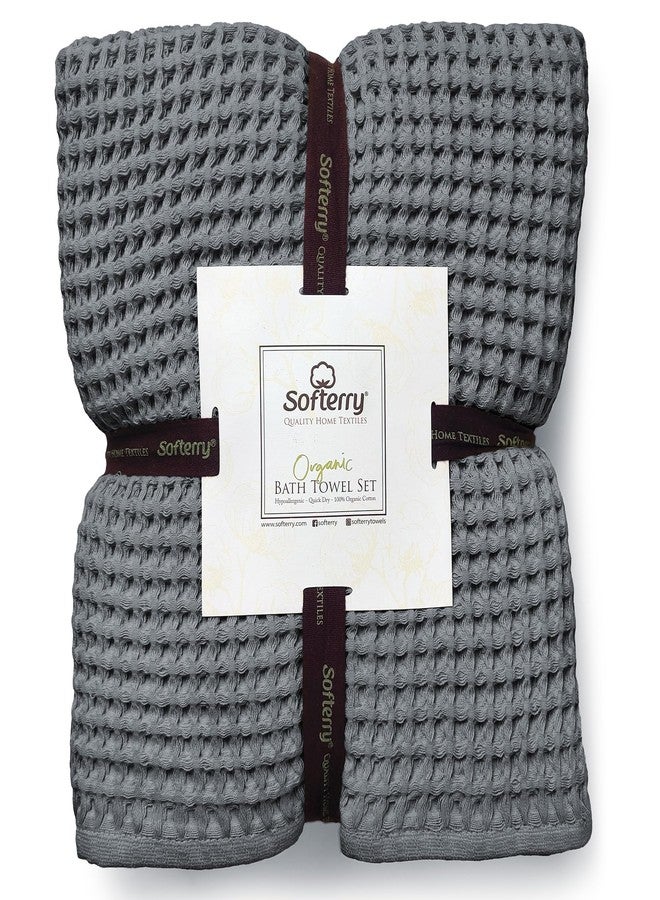 Softerry European Waffle Weave Bath Towel Set - 100% Organic Cotton - Quick Dry Lint Free Thin and Absorbent - Fade Resistant - Eco-Friendly (Set of 8, Space Gray) - Image 4