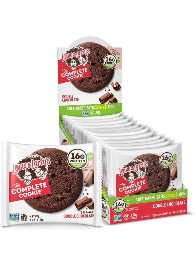 LENNY & LARRY'S البسكويت الكامل، شوكولاتة مزدوجة، مخبوزة ناعمة، 16 جرام بروتين نباتي، نباتية، غير معدلة وراثيًا، بسكويت 4 أونصات (عبوة من 12) - Image 1